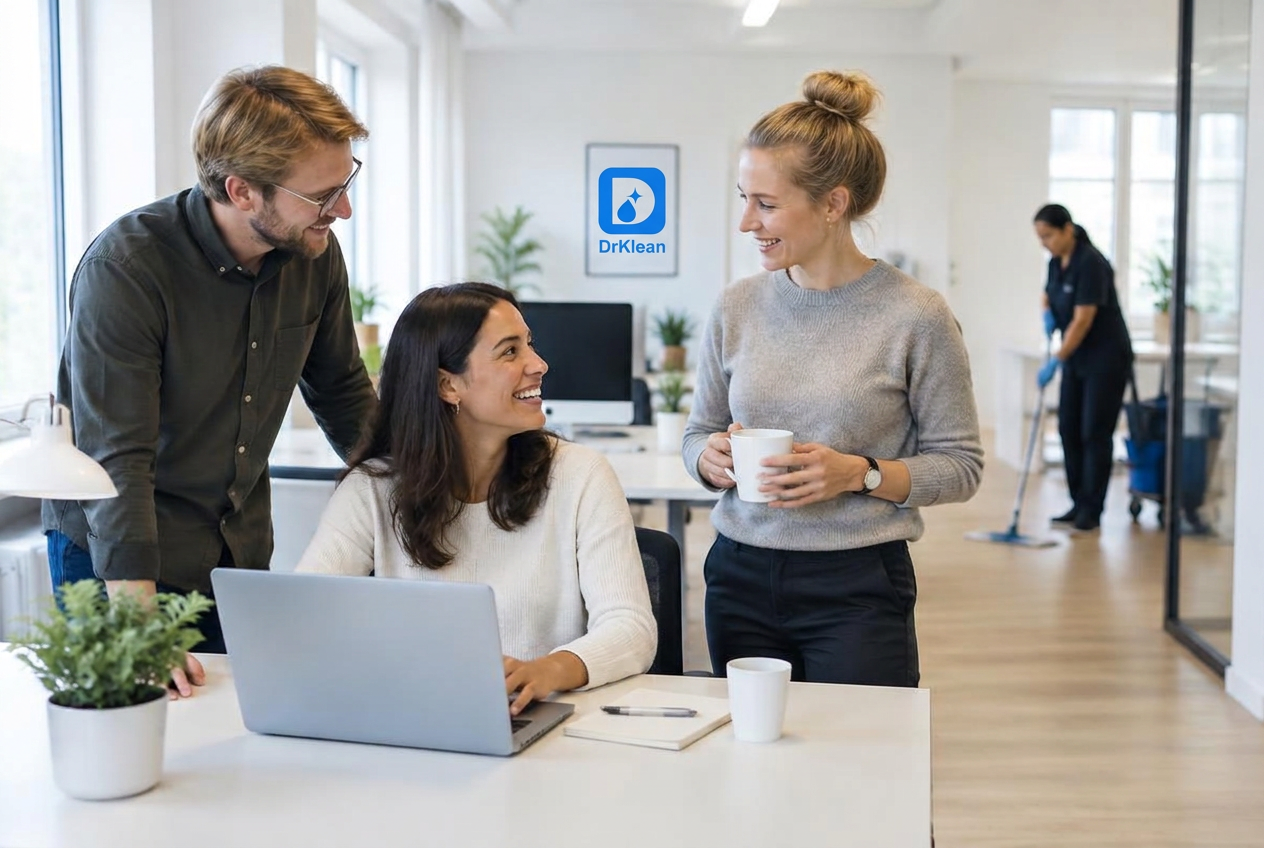 Nöjda medarbetare i ett rent kontor